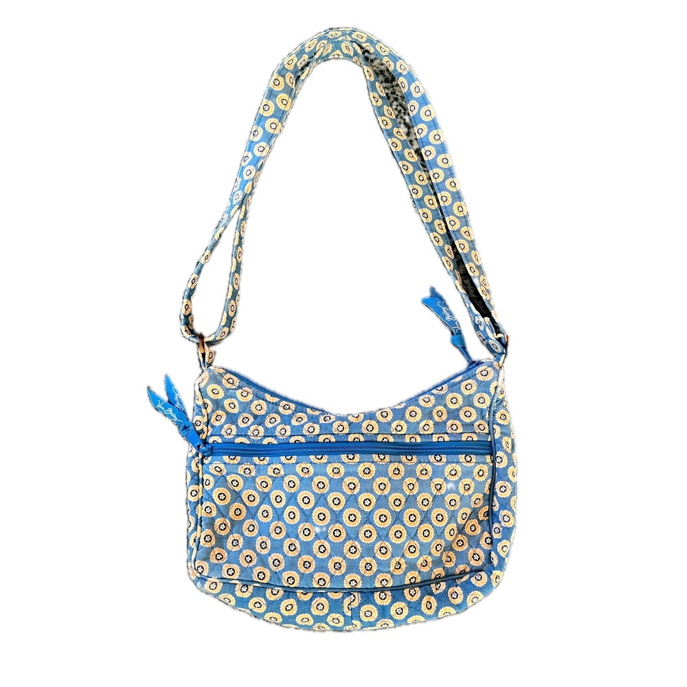 Vera Bradley y2k Yellow Bird Quilted Cotton Shoulder Bag Blue Floral Hobo Chic